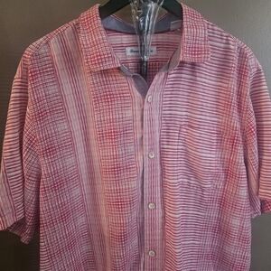 Tommy Bahama Red and White Striped 100% Silk  Shirt